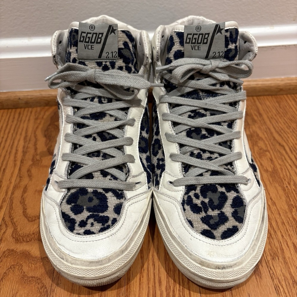 Golden Goose VCE 2.12 High‎ Top Shoes Womens Size 38 Blue Leopard Print Italy - Picture 6 of 16